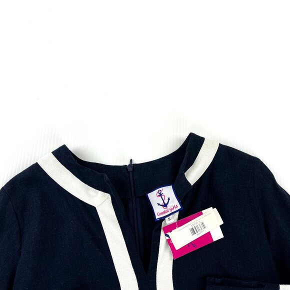 Coastal Womens Boutique Palm Beach Linen Sailor Nautical Navy Blue Dress - Picture 4 of 5